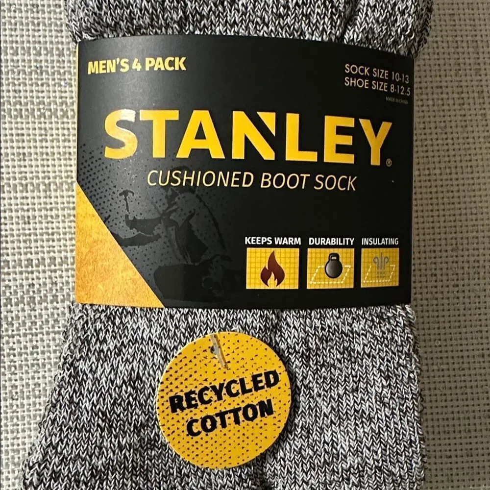 STANLEY Heather Tan Brown Cushioned Soft Cotton Blend Work Boot Socks 4 pk